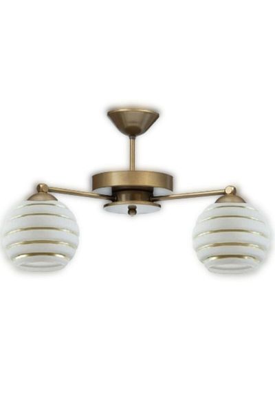 Lambadar Antique 2-Piece Modern Gold Strip Glass Plophonier Model Chandelier