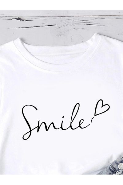 Mella&Co Tricou de damă oversize din bumbac pieptănat cu imprimeu Smile
