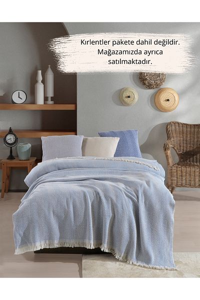 Lux Touch Lily Baby - Μπλε Μονό Πικέ 145x200cm Βαμβακερό Φουντωτό Κάλυμμα Καναπέ Καναπέ Πολυθρόνας
