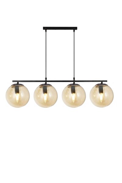 Lambadar Modern Bal Glop Camlı Sıralı Dörtlü Siyah Sarkıt Avize