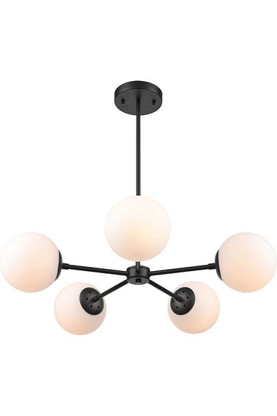 Lambadar Five Spark Model Modern White Globe Glass Chandelier
