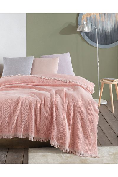 Lux Touch سرير قطني مفرد من Lily Salmon - غطاء أريكة بيكيه مقاس 145 × 200 سم