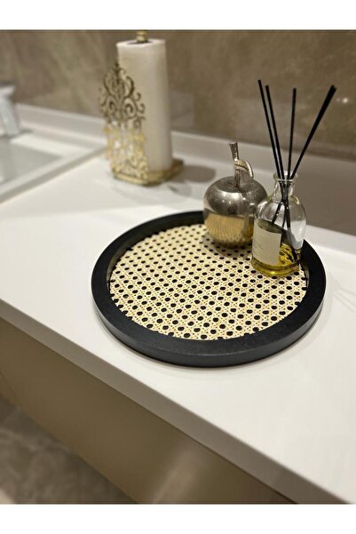 Maison Avf Black Rattan Hazeran Round Tray - 100% Natural M021