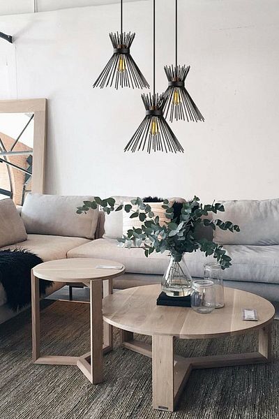 Lambadar Modern Design - Kirpi Model Triple Black Pendant Lamp Chandelier
