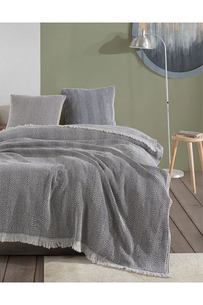Lux Touch Lily Black Single Pique - 145x200cm Βαμβακερό κάλυμμα καναπέ καναπέ με φούντα