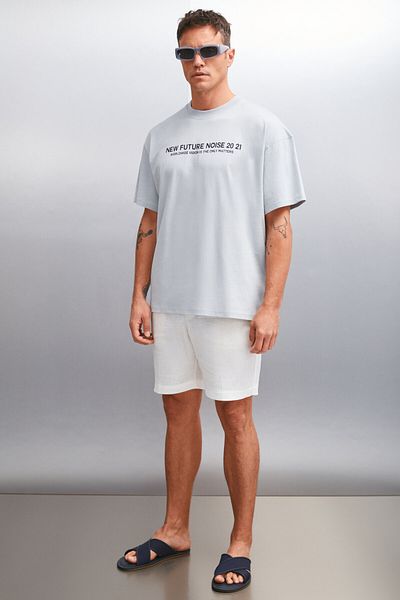 GRIMELANGE Ανδρικό βαμβακερό μπλουζάκι WESLEY - Γκρι Oversize εμπριμέ