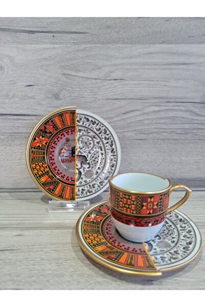 EMİRA HOME وينستون - طقم قهوة تركي مزدوج منقوش لـ 6 أشخاص