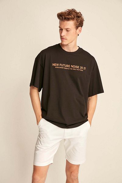 GRIMELANGE Ανδρικό μπλουζάκι Wesley Oversize Fit 100% βαμβάκι με εμπριμέ μαύρη υφή