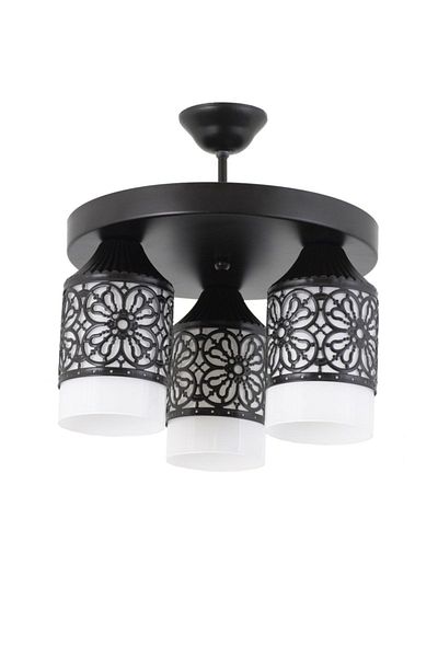 Lambadar Triple Sports Model Modern Retro Rustic Chandelier White Glass