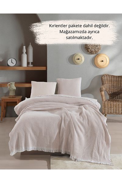 Lux Touch Μπεζ Lily Single Pique - 145x200 cm Βαμβακερή φούντα Καναπές Πολυθρόνα