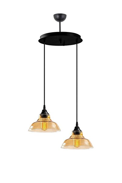 Lambadar Special Model Ikili Yuvarlak Siyah Modern Bal Camlı Sarkıt Avize