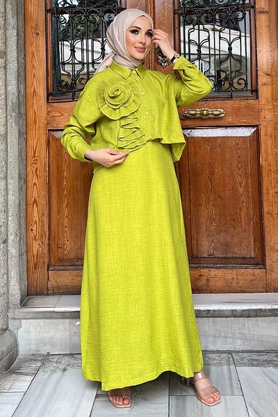julude Hanging Rose Hijab Dress - Oil Green Shirt Combination