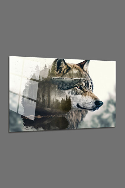 BV DEKOR Γυάλινη ζωγραφική με λεπτομέρειες ζούγκλας και λύκου - Οριζόντια γυά...