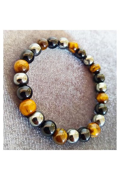 Mudisaat Unisex Natural Stone Energy Bilgi Tiger Eye - Hematite and Onyx