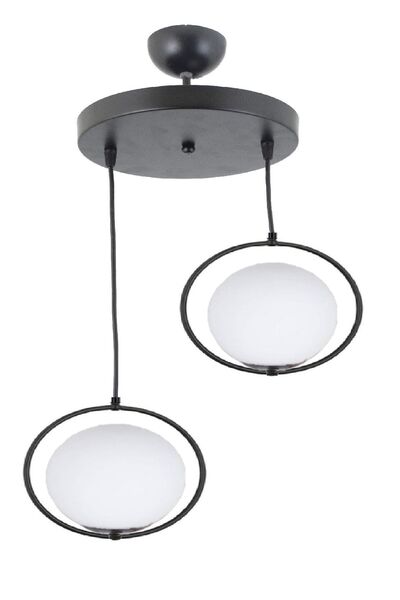Lambadar Modern Beyaz Glop Camlı Daire Model Ikili Siyah Sarkıt Avize