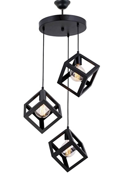 Lambadar Rustik Retro Model Geometrik Sarkıt Metal Küp Avize