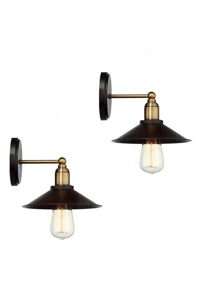 Lambadar Antique Retro Rustic Sconce with Antique Metal Head, 2 Pieces