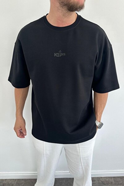 MADZEYMODA Black Oversize Men's T-Shirt - Crew Neck