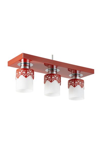 Lambadar Triple Modern Sports Model Rectangular Tray Crown Red Chandelier