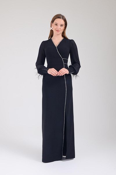 SpringStore Rochie de seara din sifon negru cu croiala creponata