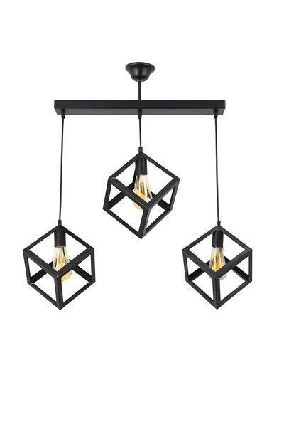 Lambadar Rustic Retro Model Geometric Pendant Lamp Metal Cube Chandelier