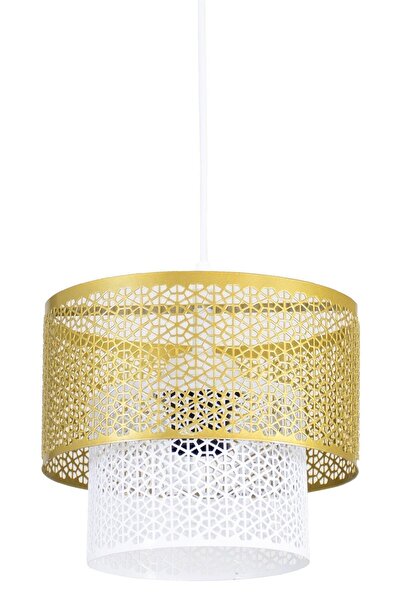 Lambadar Modern Osmanlı Külliye Motif Lazer Kesim Gold Beyaz Tekli Sarkıt Avize