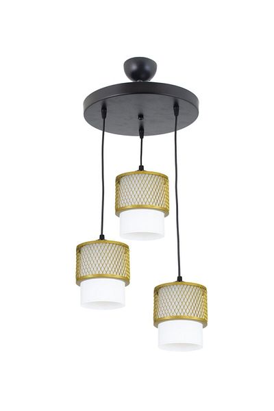 Lambadar Triple White Glass Cage Model Modern Pendant Lamp Chandelier
