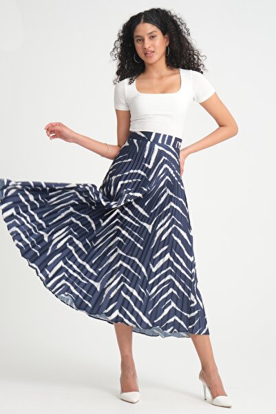 MD trend High Waist Pleated Satin Skirt - Patterned and Zippered