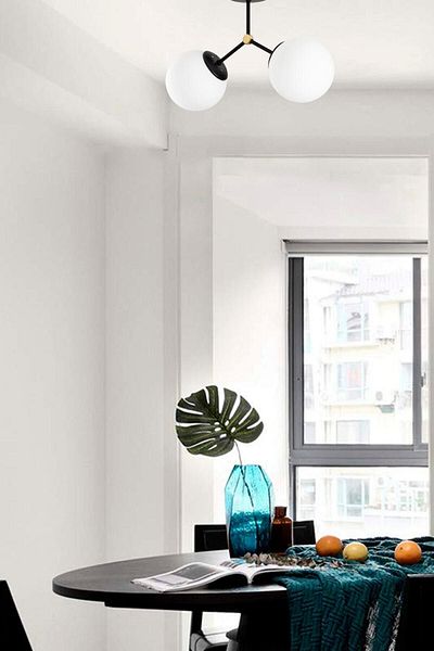 Lambadar Double Black Modern Acrobat Model White Globe Glass Chandelier