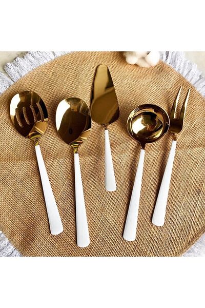 Dame Marie White Gold Sauce Ladle Set Serving Set 5 Pieces