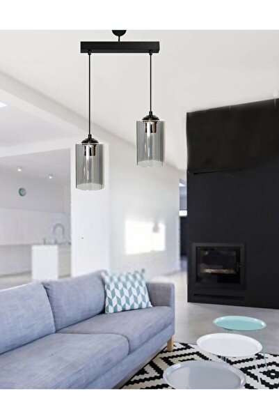 Lambadar Modern Spor Model Ikili Füme Hakiki Cam Sarkıt Avize