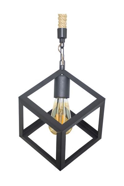 Lambadar Rope Rustic Retro Cube Model Metal Black Pendant Lamp Chandelier