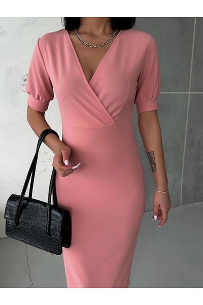 merlavin Μίντι Φόρεμα Crepe Fabric - Διπλός γιακάς, Κοντό μανίκι (Χρώμα)