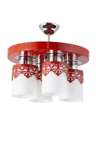 Lambadar Quadruple Modern Sports Model Red Chandelier with Round Tray Crown