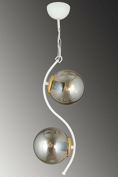 Lambadar Double Modern Globe Glass Curved Model White Pendant Lamp Chandelier