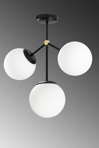 Lambadar Triple Black Modern Acrobat Model White Globe Glass Chandelier