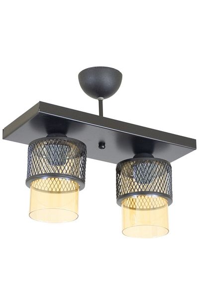 Lambadar Double Honey Glass Cage Model Modern Plafonier Chandelier