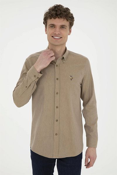 U.S. Polo Assn. Мъжка спортна риза U.S. Polo Slim Fit Personality - Akis 183, светло каки