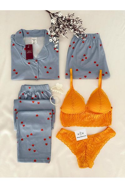 MH Moony Homewears Set de lenjerie de pijama șasiu din bumbac, 5 piese