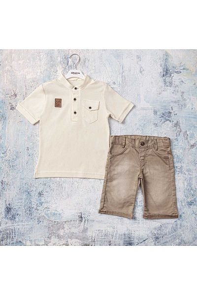 Yalçınoğlu Set de tricou și pantaloni scurți din denim pentru copii de 2-5 ani