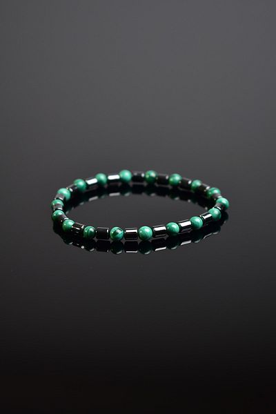Safnaturel Men's Bracelet - Malachite and Hematite Natural Stone