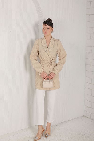 Melike Tatar BEIGE Jacquard Jacket Set - 53-237 Model