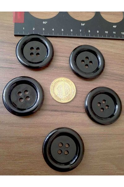 Beyna Italian Black Polyester Button 4 cm 1 Pack 6 Pieces