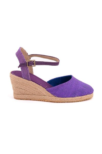 Star Tombis Linen Straw Espadrille - Open Heel, Ankle Strap, Wedge Heel