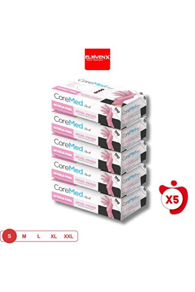 COREMED Pembe Nitril Muayene Eldiveni Pudrasız 100 lü Paket - Small ( 5 PAKET)