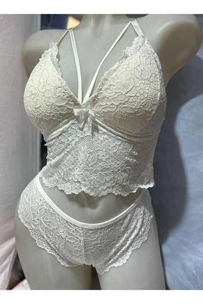 Kuryıldız Ecru Lace Half Supported Women's Bralet Bra Set