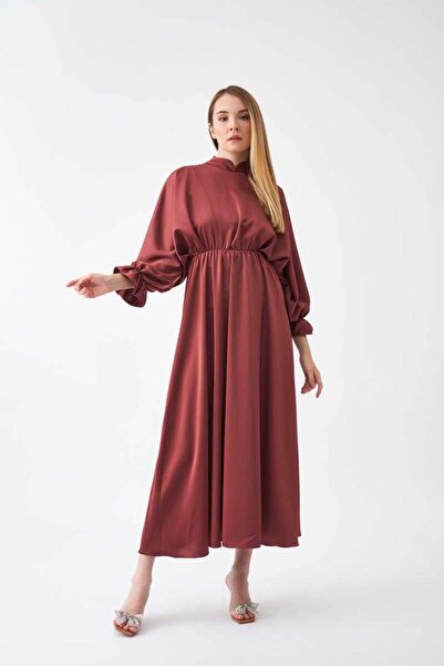 Mevra Βραδινό φόρεμα Dusty Rose με ελαστική μέση