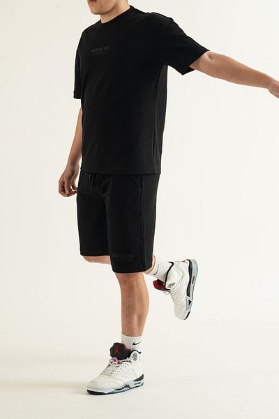 bombe Men's Black 2-Piece Set Plain Printed Oversize Comfort Relaxed Fit T-Shirt Shorts Set