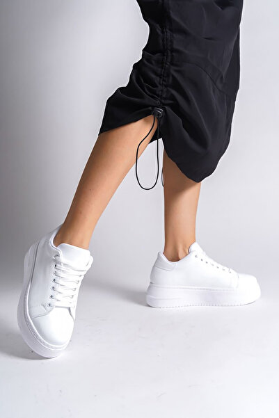 Rainon Store RDSBİANA Orthopedic Sole White Leather Women's Sports Shoes - Lace-up