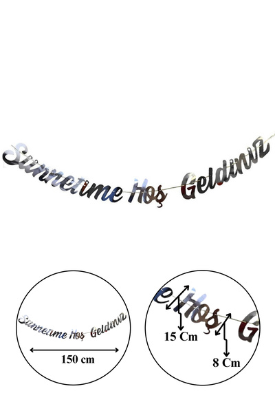 Huzur Party Store Sünnetime Hoşgeldiniz Yazısı Gümüş 150 Cm Parlak Banner Mev...
